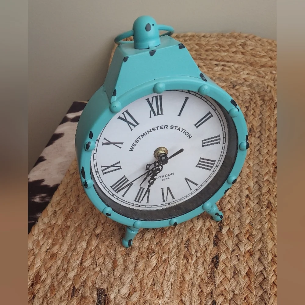 Turquoise antique looking table clock